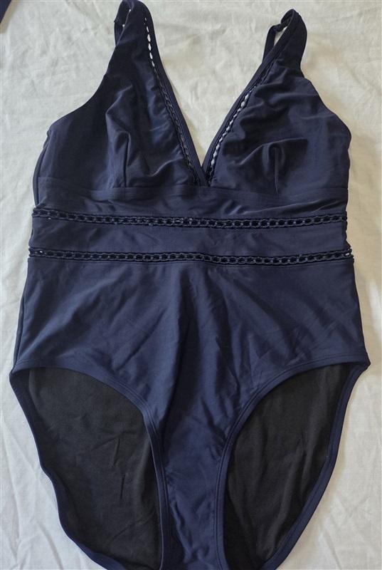 NWOT Swimsuits For All 16 V Neck Open Lace Blue 1pc Suit 129834