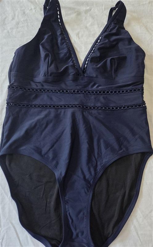 NWOT Swimsuits For All 16 V Neck Open Lace Blue 1pc Suit 129834