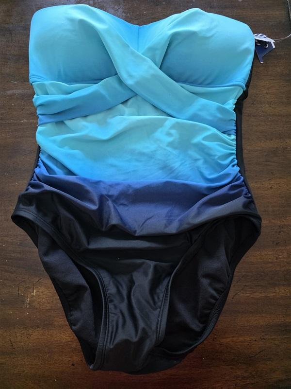 NWOT Sonnet Shores 6 Shirred Ombre Bandeau 1PC Swimsuit Blue 129837