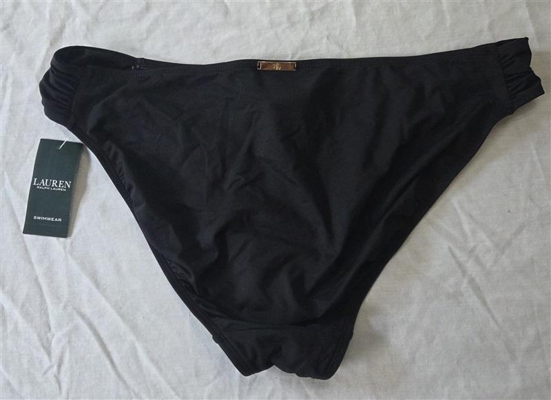 NWT Ralph Lauren 14 Classic Shirred Hipster Bikini Swim Bottom Black 129845