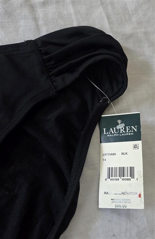 NWT Ralph Lauren 14 Classic Shirred Hipster Bikini Swim Bottom Black 129845