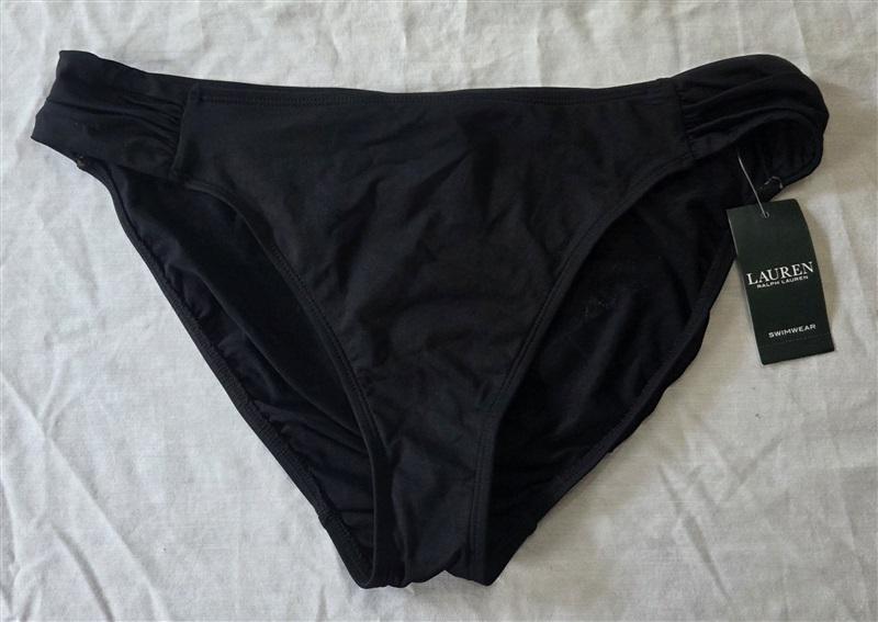 NWT Ralph Lauren 14 Classic Shirred Hipster Bikini Swim Bottom Black 129845