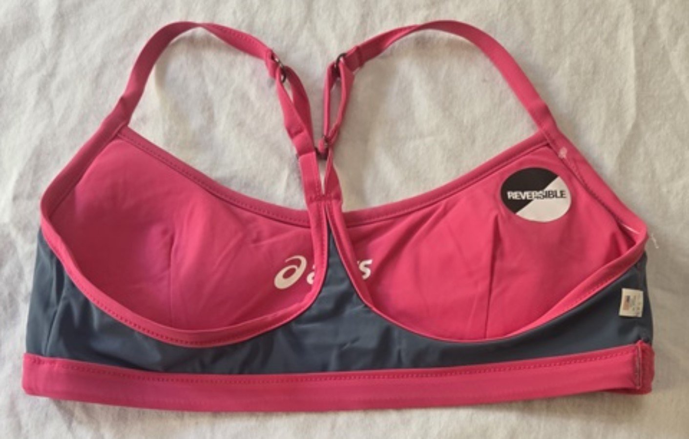 NWT Asics S Kaitlyn Racerback Reversible Sports Bra Pink Gray 129884