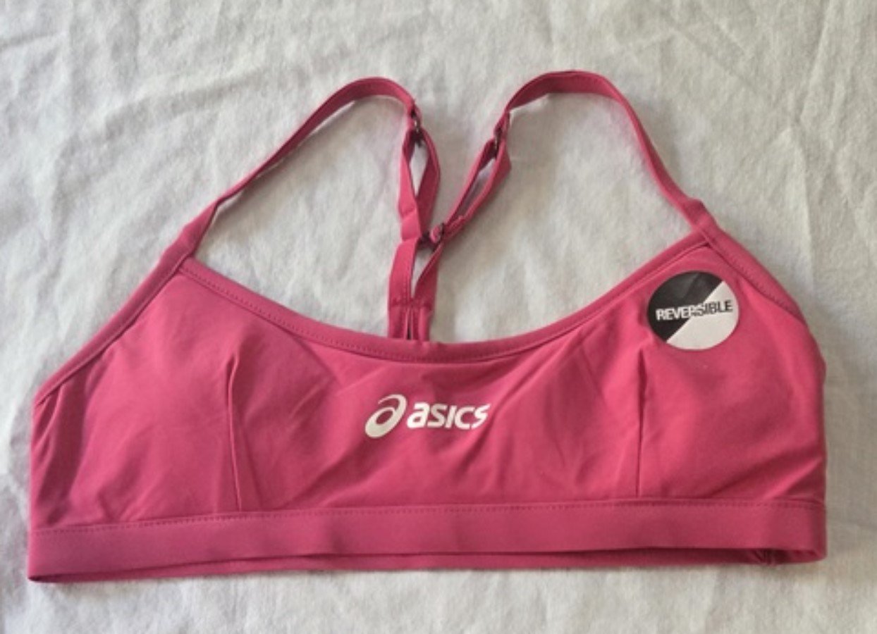 NWT Asics S Kaitlyn Racerback Reversible Sports Bra Pink Gray 129884