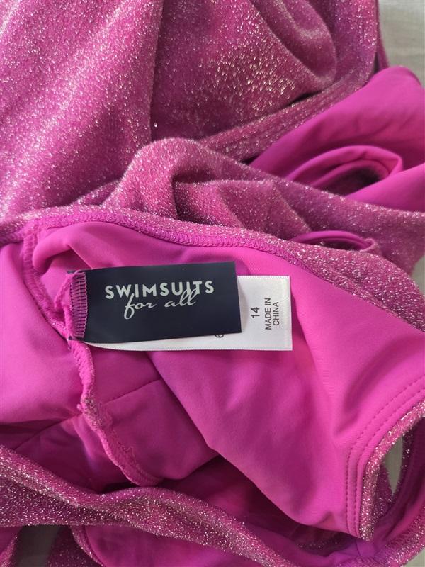 NWOT Swimsuits For All 14 Sparkle Double Ring 1PC Pink Sparkle 129903