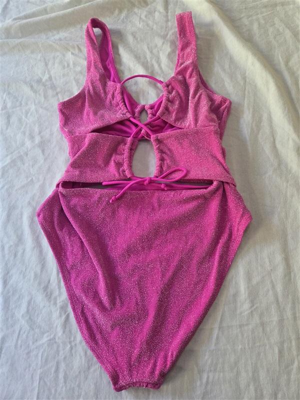 NWOT Swimsuits For All 14 Sparkle Double Ring 1PC Pink Sparkle 129903