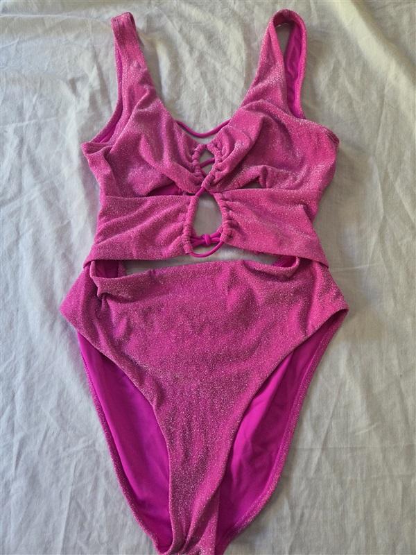 NWOT Swimsuits For All 14 Sparkle Double Ring 1PC Pink Sparkle 129903