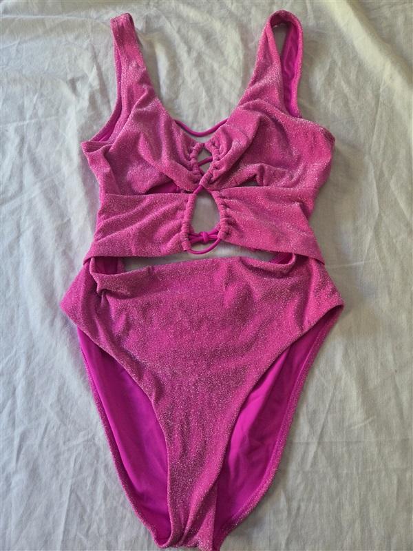 NWOT Swimsuits For All 14 Sparkle Double Ring 1PC Pink Sparkle 129903