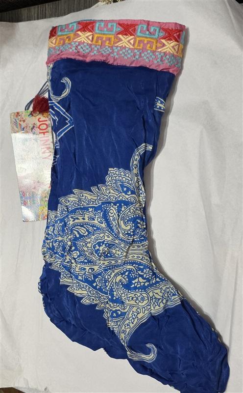 NWT Johnny Was Lux Christmas Reversible Stocking Embroidered Ribbon 129912