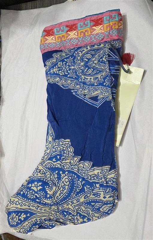 NWT Johnny Was Lux Christmas Reversible Stocking Embroidered Ribbon 129912
