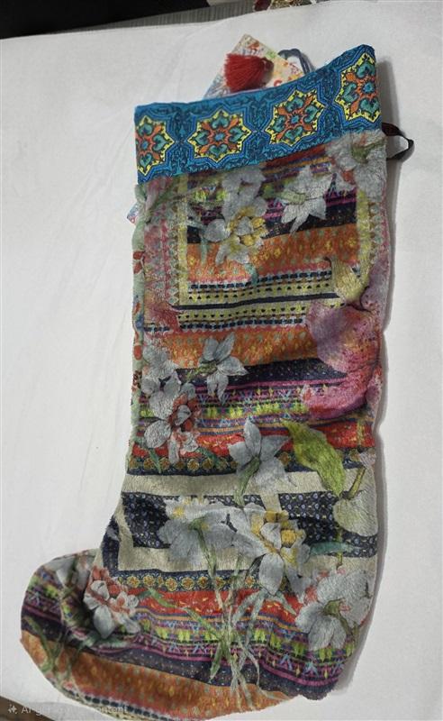 NWT Johnny Was Lux Christmas Reversible Stocking Embroidered Ribbon 129912