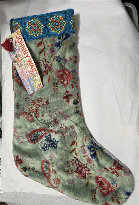 NWT Johnny Was Lux Christmas Reversible Stocking Embroidered Ribbon 129912