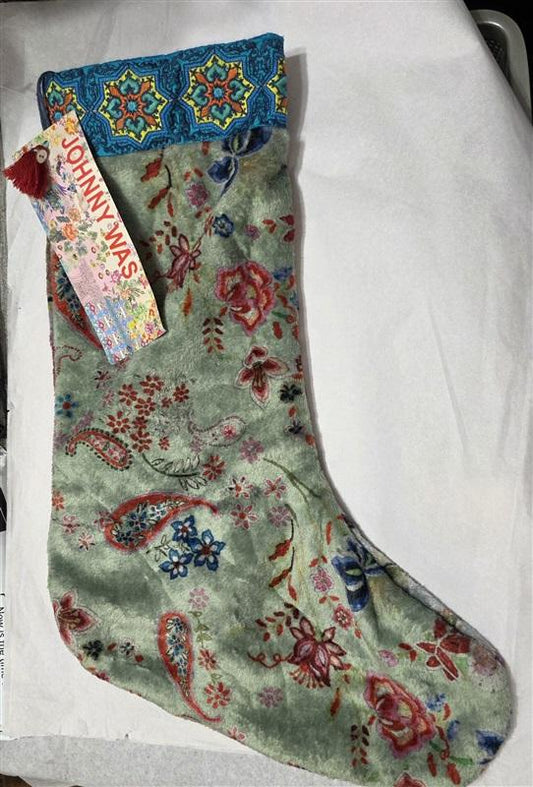 NWT Johnny Was Lux Christmas Reversible Stocking Embroidered Ribbon 129912