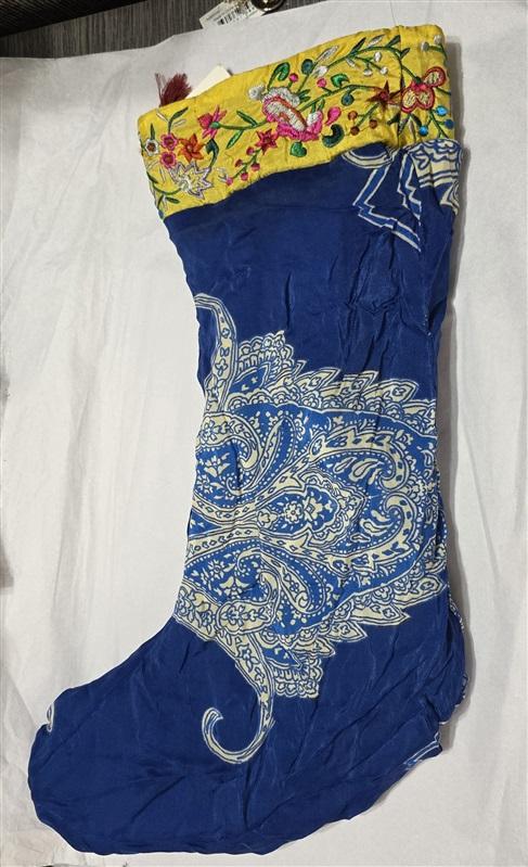 NWT Johnny Was Lux Christmas Reversible Stocking Embroidered Ribbon 129913