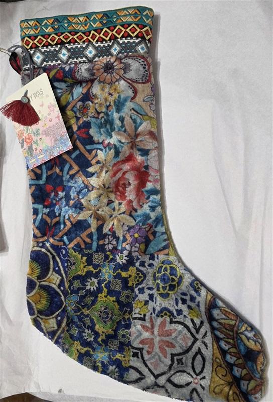 NWT Johnny Was Lux Christmas Reversible Stocking Embroidered Ribbon 129913