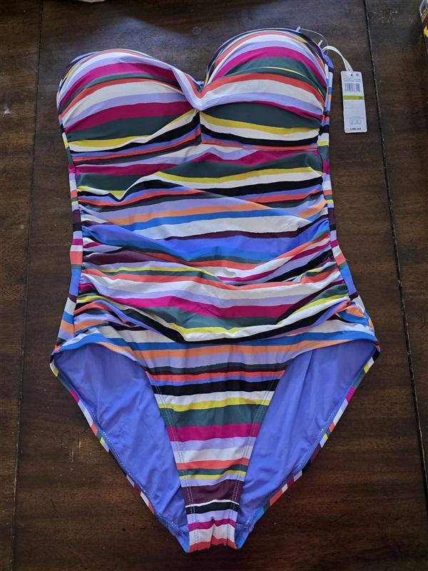 NWTd Anne Cole 14 Strapless Live In Color Twist Front Bandeau 1PC Stripe 129921