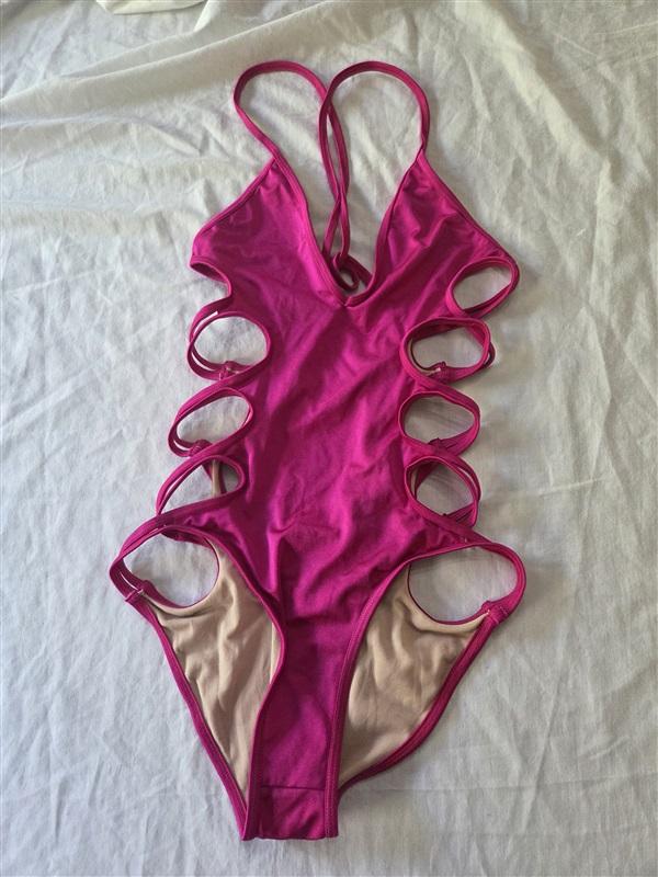 NWT Fredricks of Hollywood South Beach Strappy 1PC Pink Swimsuit 129936
