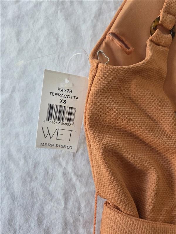 NWT Wet LA XS Belted Terracotta 1PC Deep V Swimsuit Soft Orange129938