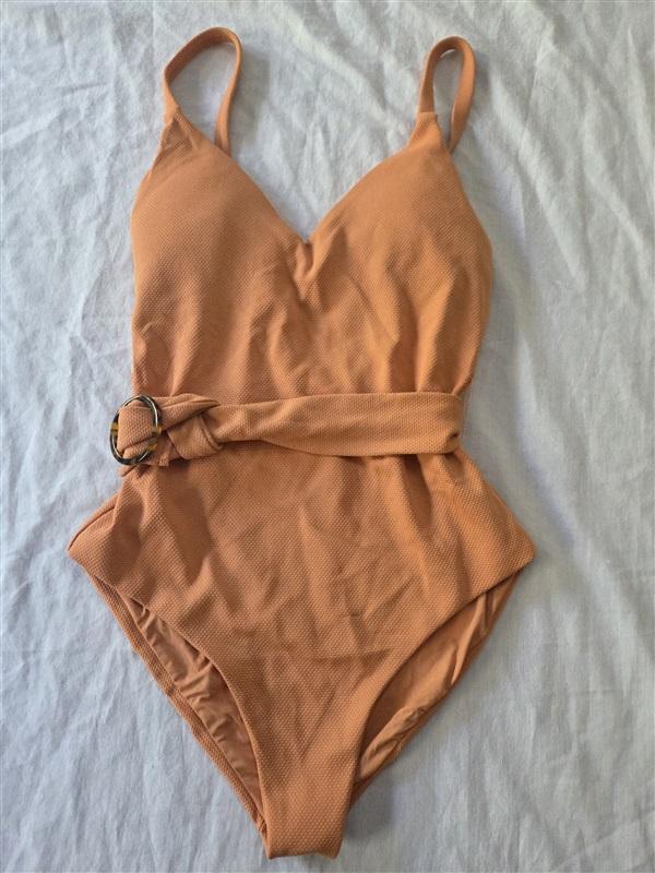 NWT Wet LA XS Belted Terracotta 1PC Deep V Swimsuit Soft Orange129938