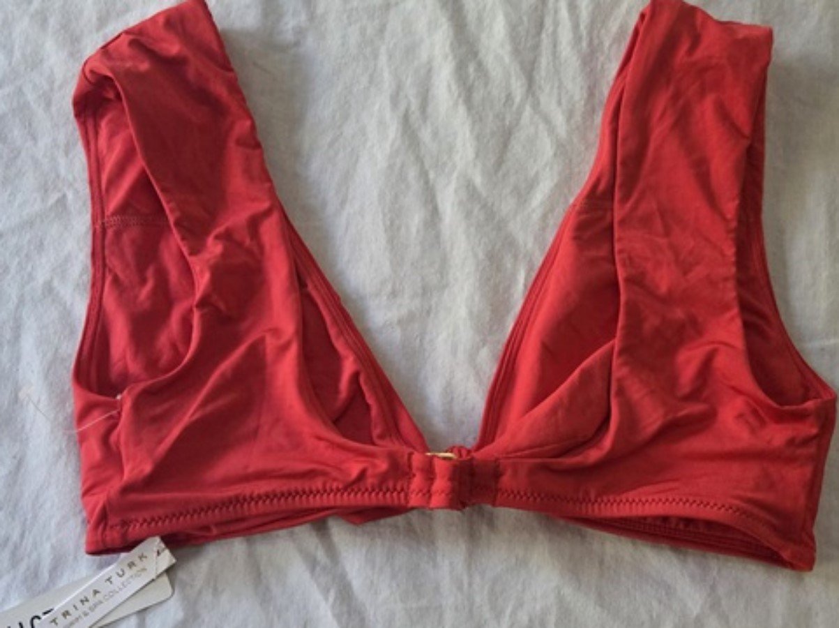 NWT Trina Turk 12 Solid Knot Deep V Bikini Top Red 129939