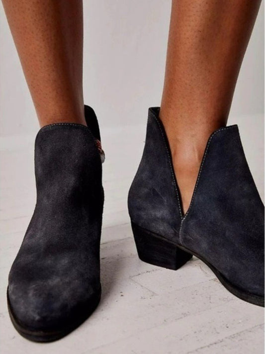 PO Free People 8 Charm Boots Double V Blue Suede Booties 129940