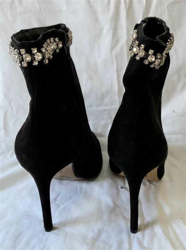 NWOTD Express 9 Faux Suede & Rhinestone Stiletto's Heel Black Boots 129959