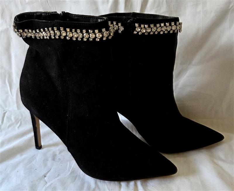 NWOTD Express 9 Faux Suede & Rhinestone Stiletto's Heel Black Boots 129959