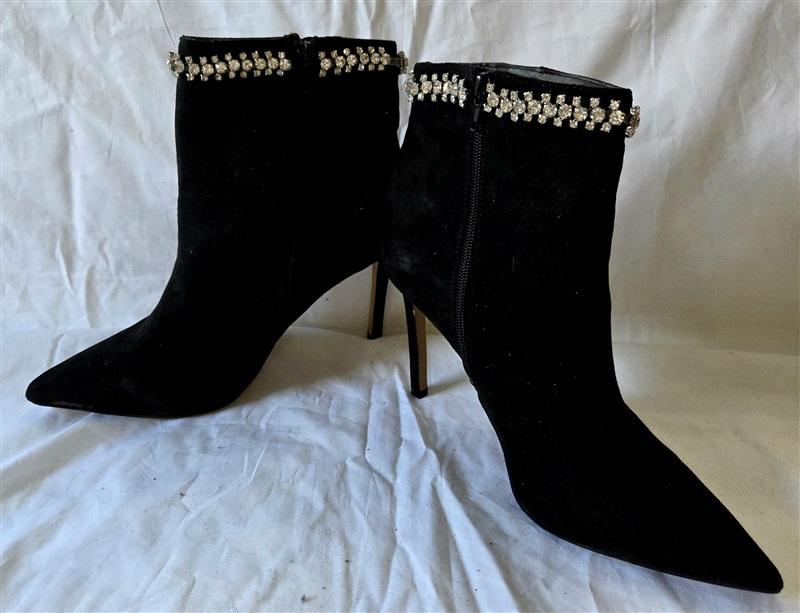 NWOTD Express 9 Faux Suede & Rhinestone Stiletto's Heel Black Boots 129959