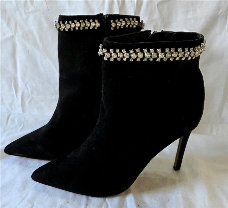 NWOTD Express 9 Faux Suede & Rhinestone Stiletto's Heel Black Boots 129959