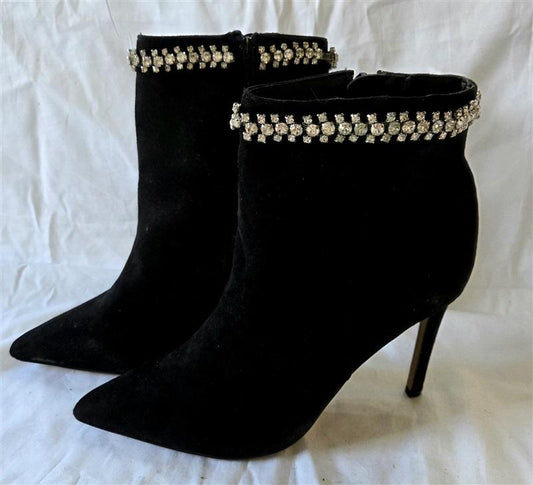NWOTD Express 9 Faux Suede & Rhinestone Stiletto's Heel Black Boots 129959