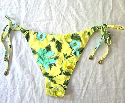 NWOT Seafolly 10 USA Garden Party TIE-SIDE BIKINI BOTTOM Yellow Floral 129976