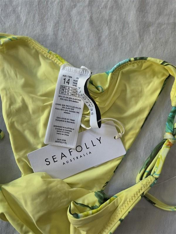NWOT Seafolly 10 USA Garden Party TIE-SIDE BIKINI BOTTOM Yellow Floral 129976