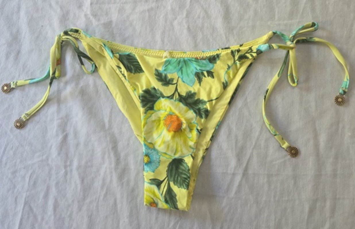 NWOT Seafolly 10 USA Garden Party TIE-SIDE BIKINI BOTTOM Yellow Floral 129976