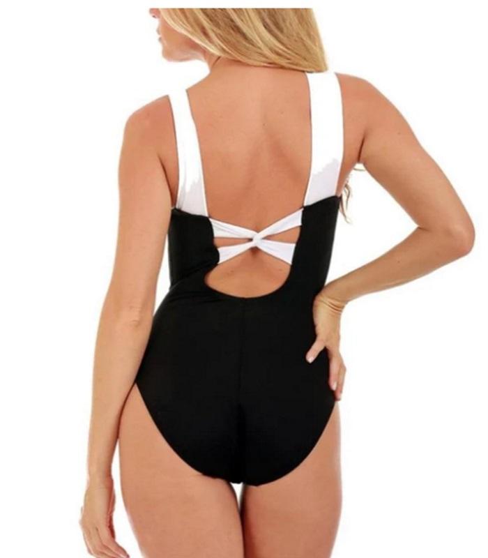NWOT Instant Figure 6 CONTRAST TRIM Tuxedo 1 Pc SWIMSUIT 13496P Black 129987