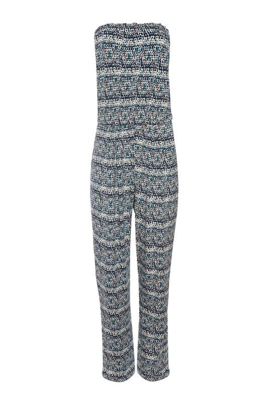 NWOT Tart L Ocean Icat Strapless Jumpsuit Pockets Blue White 129995
