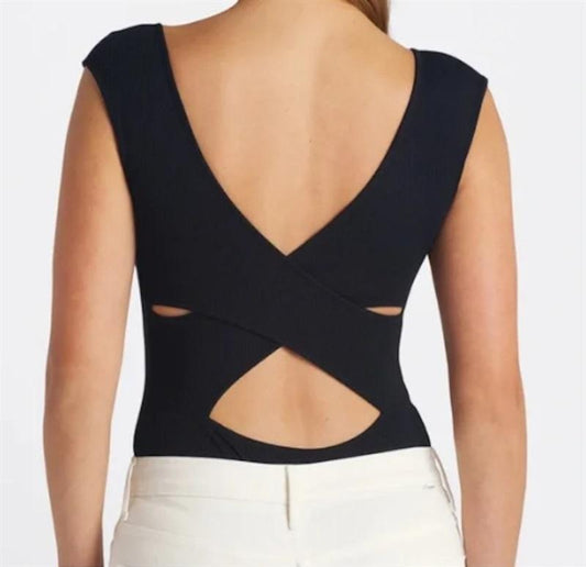 NWOT LUSH M Bodysuit Meadow Cross Back Black 130003