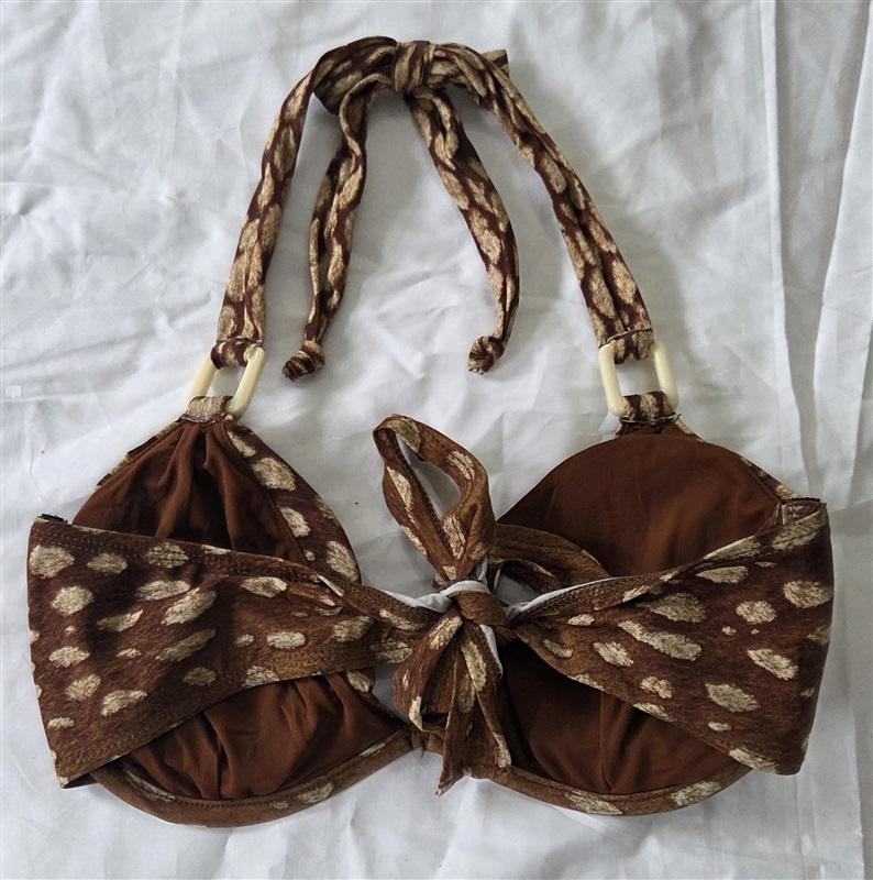 NWOT Robin Piccone L Bambi Underwire Halter Bikini Swim Top Brown 130010