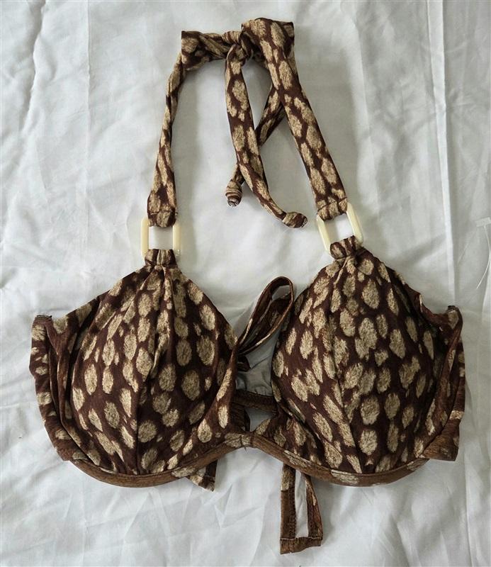 NWOT Robin Piccone L Bambi Underwire Halter Bikini Swim Top Brown 130010