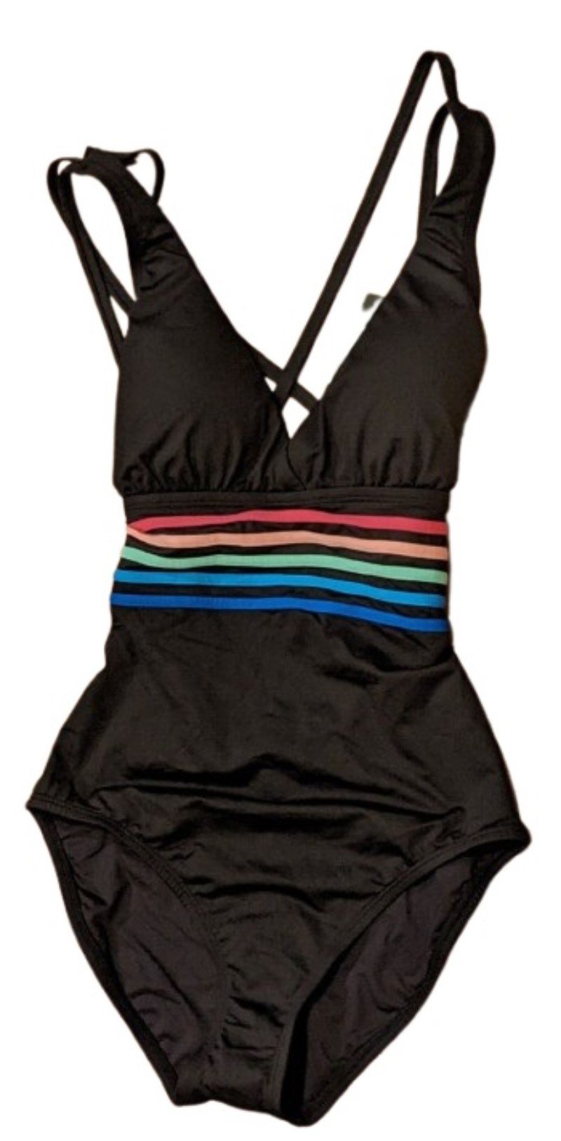 NWT La Blanca 6 Spectrum Black Cross Back Multi Strap 1PC Swimsuit 130022