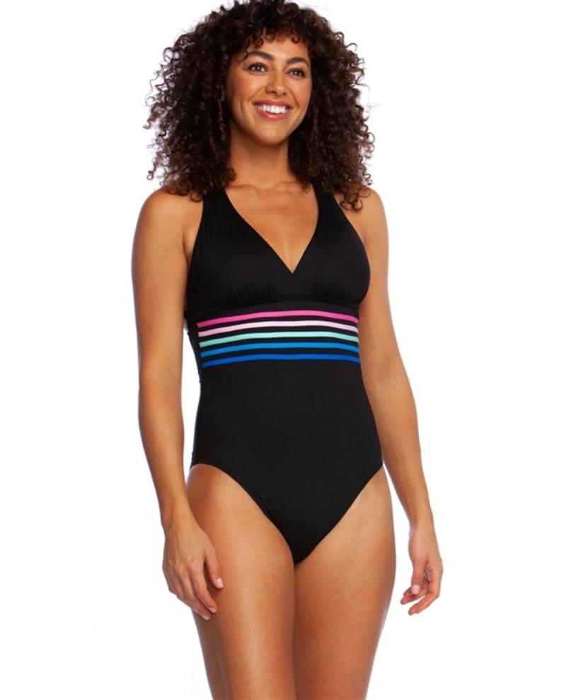 NWT La Blanca 6 Spectrum Black Cross Back Multi Strap 1PC Swimsuit 130022