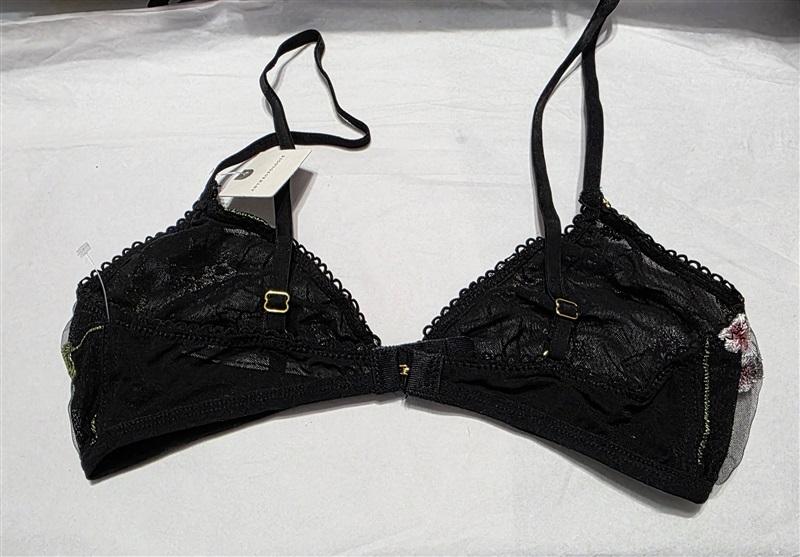 NWT Anthropologie S Black Floral Embroidery Lace Sheer Bralette 130023