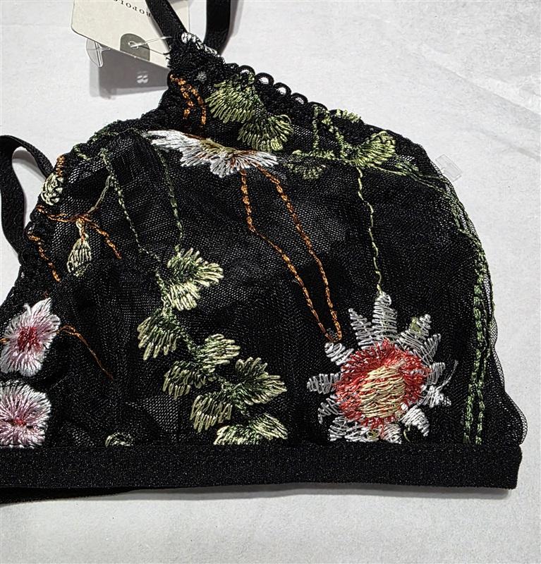 NWT Anthropologie S Black Floral Embroidery Lace Sheer Bralette 130023