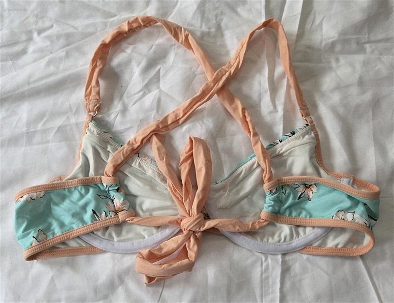 NWT Pilyq S Perla Underwire Bikini Swim Top Dogwood Aqua Peach 130026