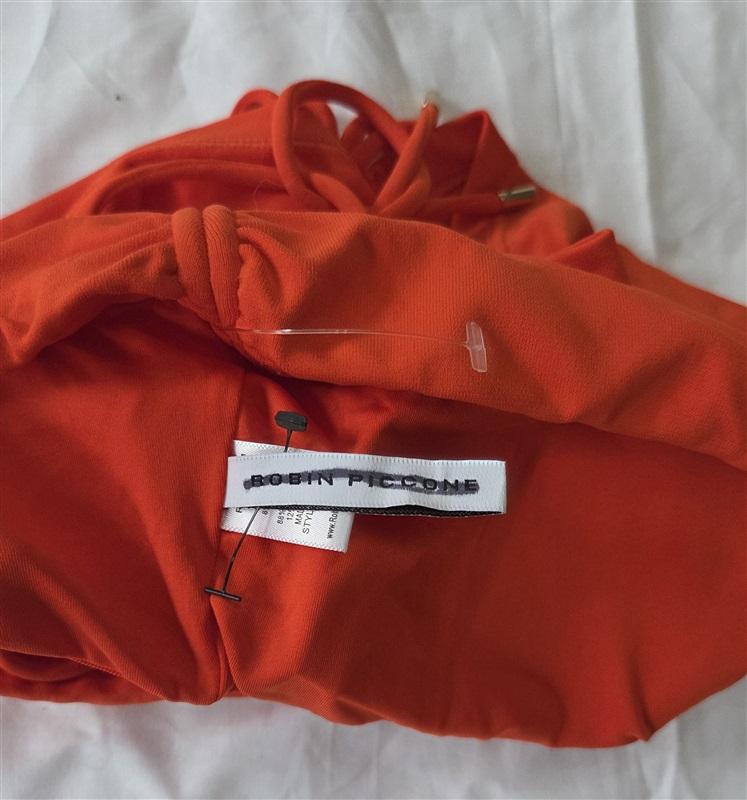 NWOT Robin Piccone XS Aubrey Side Tie Bikini Swim Top Orange 130028