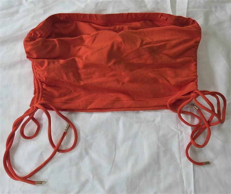 NWOT Robin Piccone XS Aubrey Side Tie Bikini Swim Top Orange 130028