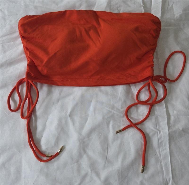 NWOT Robin Piccone XS Aubrey Side Tie Bikini Swim Top Orange 130028