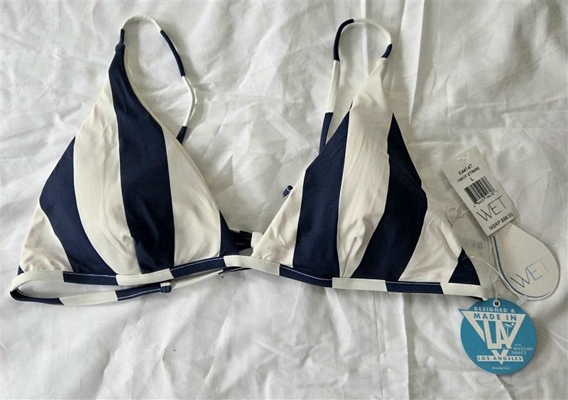 NWT Wet LA L Navy Blue Stripe Bikini Swim Top 130029