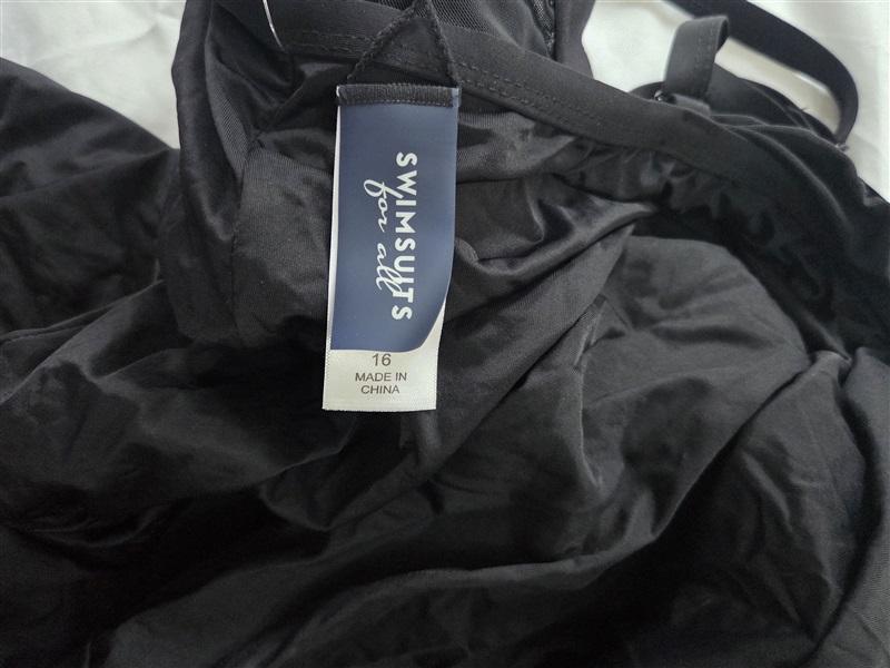 NWT Swimsuits For All 16 Shirred Blouson Tankini Top Black 130031