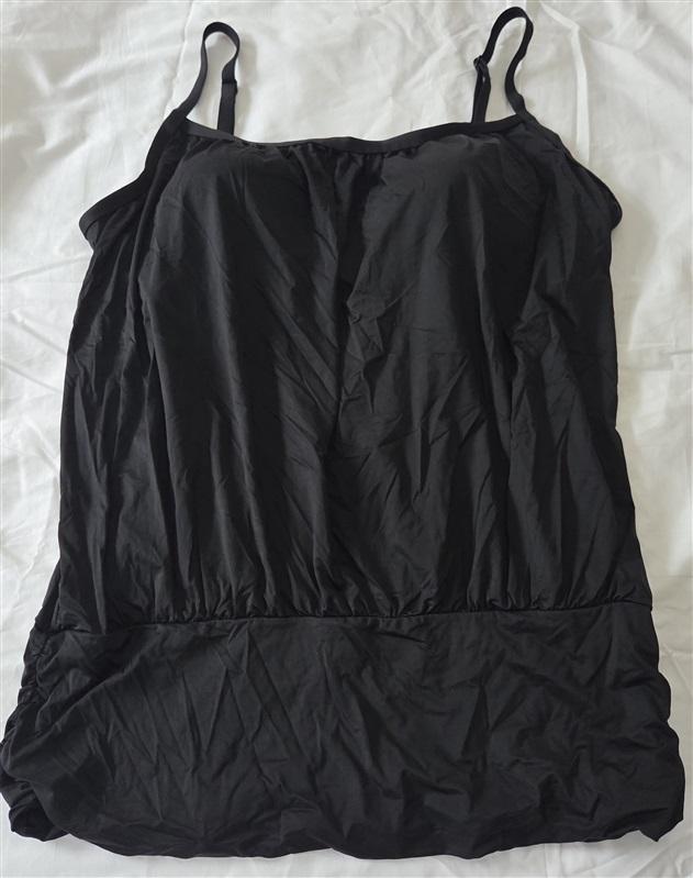 NWT Swimsuits For All 16 Shirred Blouson Tankini Top Black 130031