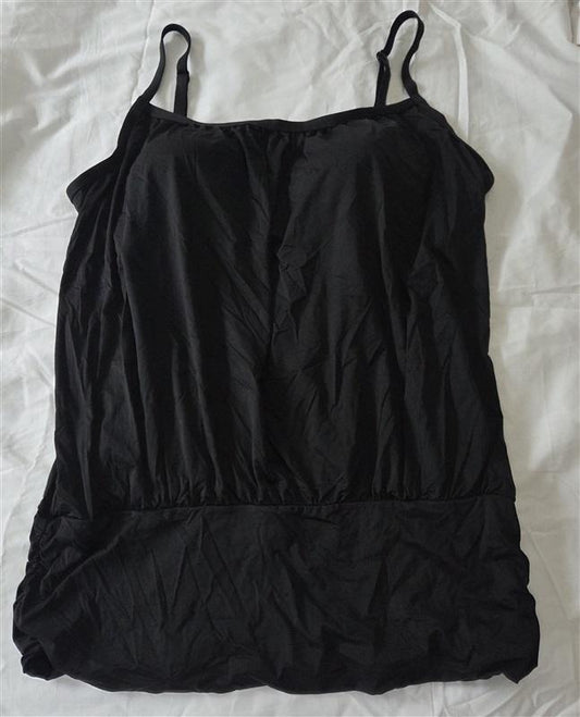 NWT Swimsuits For All 16 Shirred Blouson Tankini Top Black 130031